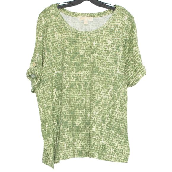 MICHAEL Michael Kors Top Spell Out Peace Love Boho Minimalist Casual Green 3X - Picture 5 of 5